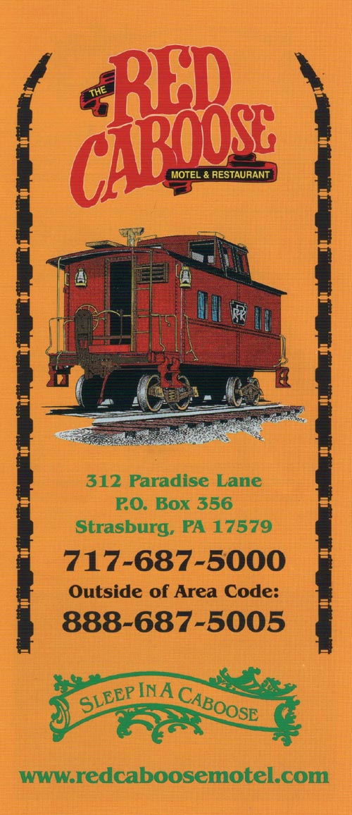 Brochure, Red Caboose Motel & Restaurant, 312 Paradise Lane, Strasburg, Pennsylvania