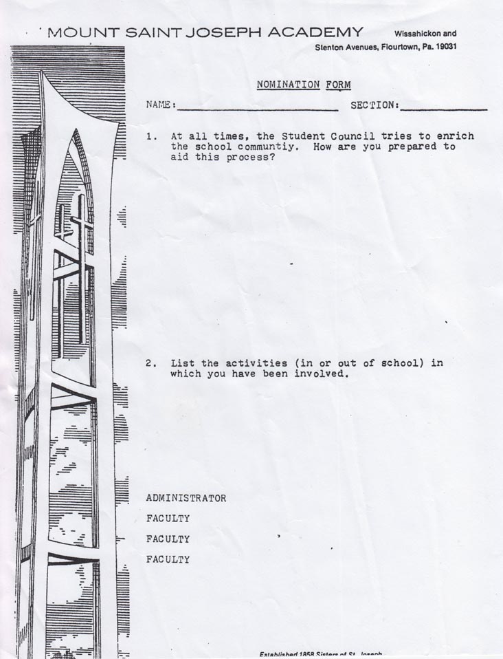 Mount Saint Joseph Academy Student Council Nomination Form