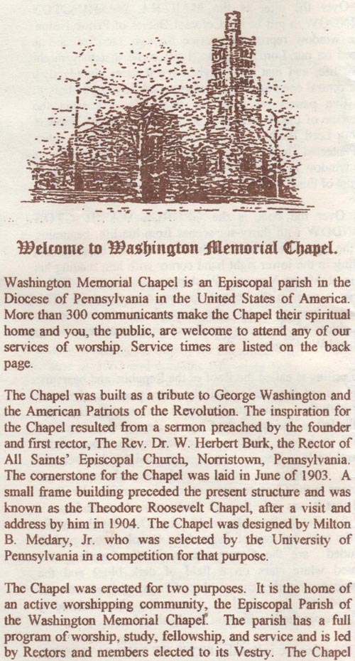 Brochure, Washington Memorial Chapel, Valley Forge National Historical Park, Valley Forge, Pennsylvania