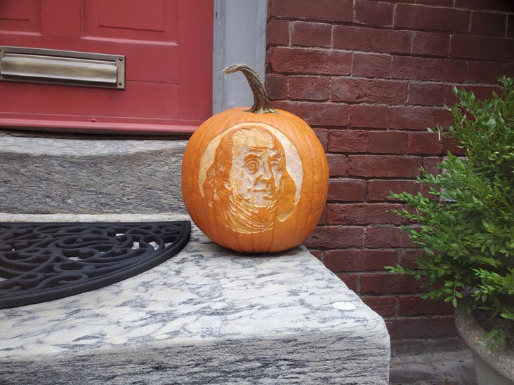 Ben Franklin Pumpkin, 123 Elfreth's Alley, Philadelphia, Pennsylvania, October 9, 2021