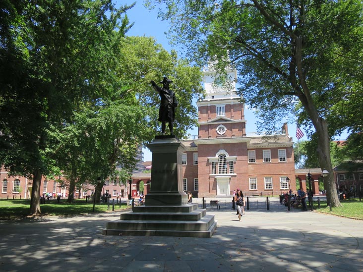 Commodore John Barry Statue and Independence Hall, Independence Square, Independence National Historical Park, Center City, Philadelphia, Pennsylvania, July 6, 2014