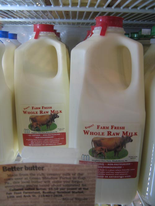 Whole Raw Milk, Fair Food Farmstand, Reading Terminal Market, 12th and Arch Streets, Center City, Philadelphia, Pennsylvania, November 29, 2008