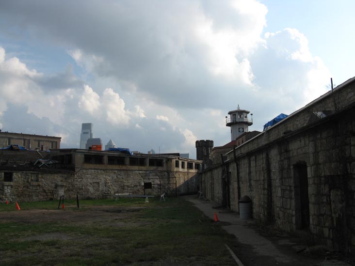 Baseball Diamond, Central Guard Tower and Center City Skyline From Exercise Yard, Eastern State Penitentiary, 2027 Fairmount Avenue, Fairmount, Philadelphia, Pennsylvania
