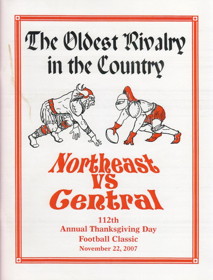Program, Northeast vs. Central Thanksgiving Day Football Classic, Northeast High School, Northeast Philadelphia, November 22, 2007