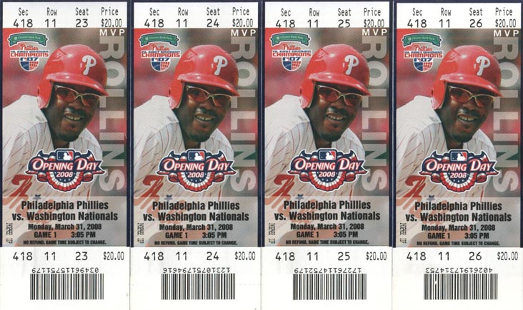 Tickets, Philadelphia Phillies vs. Washington Nationals, Citizens Bank Park, Opening Day, March 31, 2008
