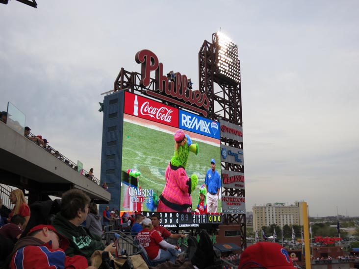 Phillie Phanatic, Jumbotron, Philadelphia Phillies vs. New York Mets, Citizens Bank Park, Philadelphia, Pennsylvania, April 14, 2012