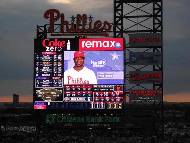 Scoreboard, Philadelphia Phillies vs. Atlanta Braves, Citizens Bank Park, Philadelphia, Pennsylvania, May 7, 2011