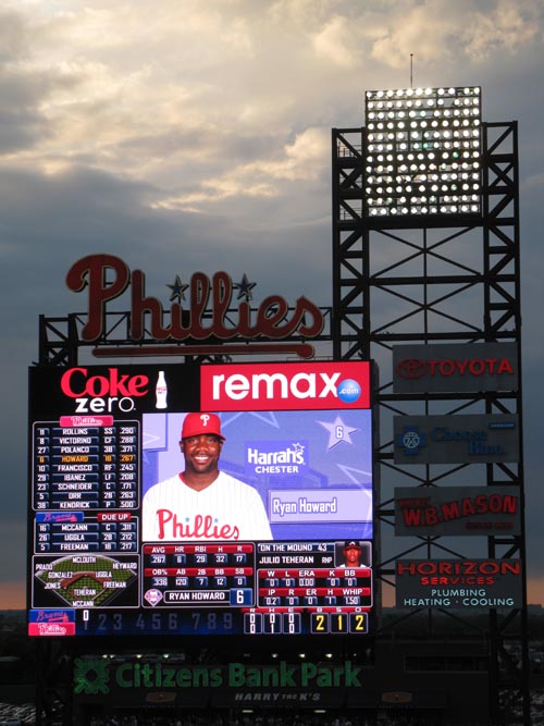 Scoreboard, Philadelphia Phillies vs. Atlanta Braves, Citizens Bank Park, Philadelphia, Pennsylvania, May 7, 2011