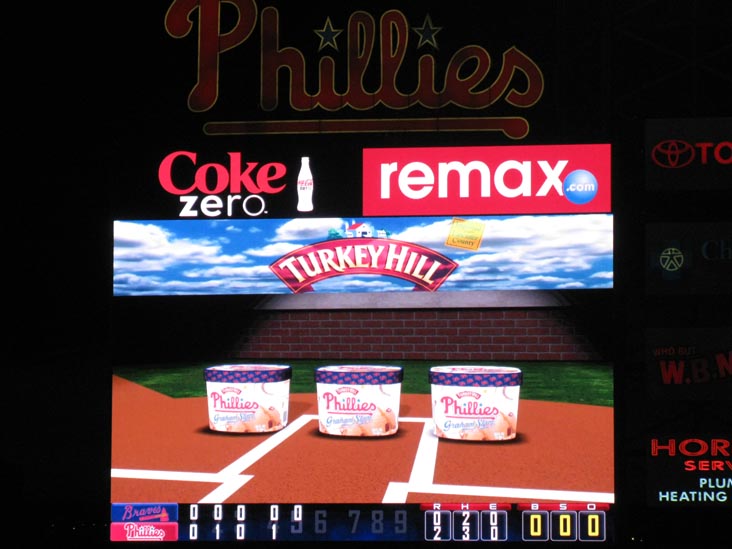Scoreboard, Philadelphia Phillies vs. Atlanta Braves, Citizens Bank Park, Philadelphia, Pennsylvania, May 7, 2011
