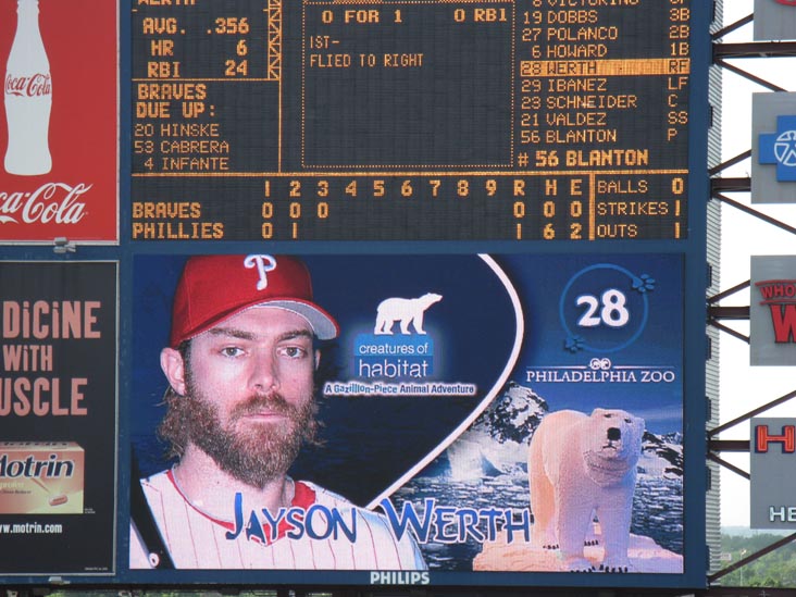 Jayson Werth Player Picture, Jumbotron, Philadelphia Phillies vs. Atlanta Braves, View From Section 313, Citizens Bank Park, Philadelphia, Pennsylvania, May 8, 2010