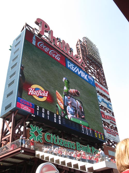 Hatfield Hot Dog Launch, Scoreboard, Philadelphia Phillies vs. Chicago Cubs, View From Section 140, Citizens Bank Park, Philadelphia, Pennsylvania, June 12, 2011