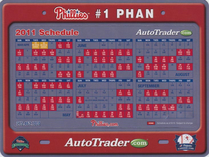 Philadelphia Phillies 2011 Schedule Magnet Fan Appreciation Day Giveaway