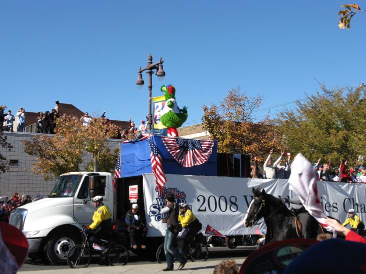 Phillie Phanatic, Broad Street Near Bainbridge Street, 2008 Phillies World Series Parade, South Philadelphia, Philadelphia, Pennsylvania, October 31, 2008, 1:01 p.m.