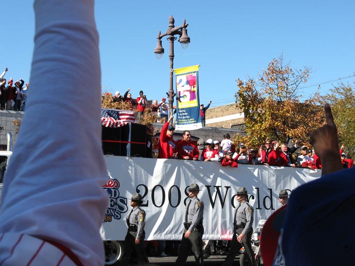 Chris Coste Float, Broad Street Near Bainbridge Street, 2008 Phillies World Series Parade, South Philadelphia, Philadelphia, Pennsylvania, October 31, 2008, 1:04 p.m.
