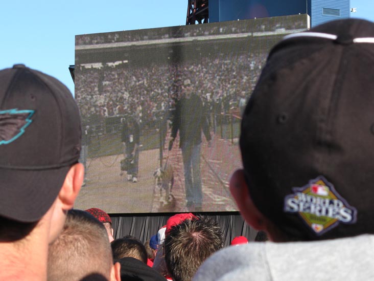 Pat Burrell Entering Citizens Bank Park On Screen Outside Citizens Bank Park, 2008 Phillies World Series Parade Rally, South Philadelphia, Philadelphia, Pennsylvania, October 31, 2008, 4:18 p.m.