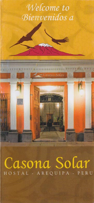 Brochure, Hostal Casona Solar/Hotel Casona Solar, Calle Consuelo, 116, Arequipa, Peru