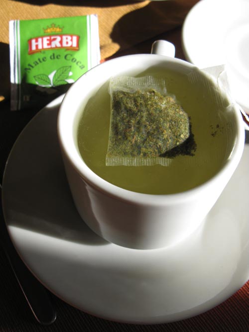 Herbi Mate de Coca Tea, Breakfast, Kuntur Wassi, Calle Cruz Blanca, Cabanaconde, Colca Valley/Valle del Colca, Arequipa Region, Peru