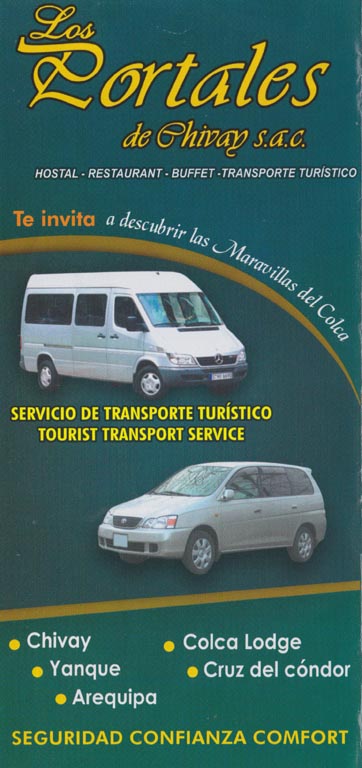 Brochure, Los Portales de Chivay, Calle Arequipa, 603, Chivay, Caylloma, Arequipa Region, Peru