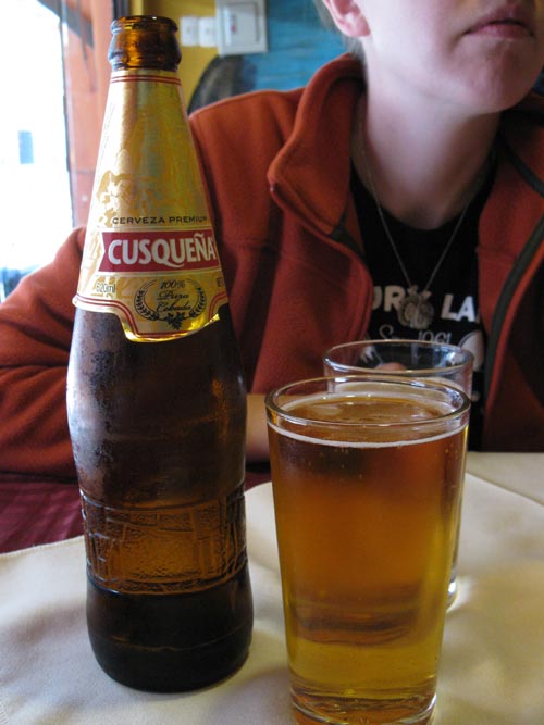 Cusqueña Regular Beer, Apu Salkantay Restaurant Pizzeria, Avenida Imperio de Los Incas, 139, Aguas Calientes/Machupicchu Pueblo, Cusco Region, Peru