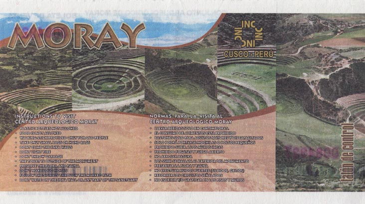 Ticket, Conjunto Arqueológico de Moray, Maras District, Cusco Region, Peru