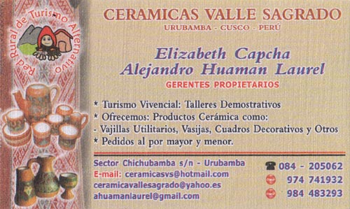 Ceramicas Valle Sagrado Business Card
