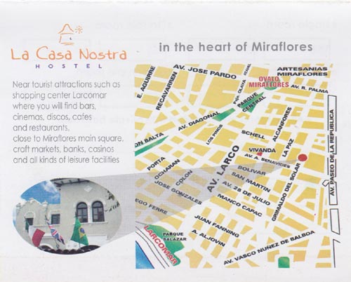 Business Card, La Casa Nostra, Grimaldo del Solar, 265, Miraflores, Lima, Peru