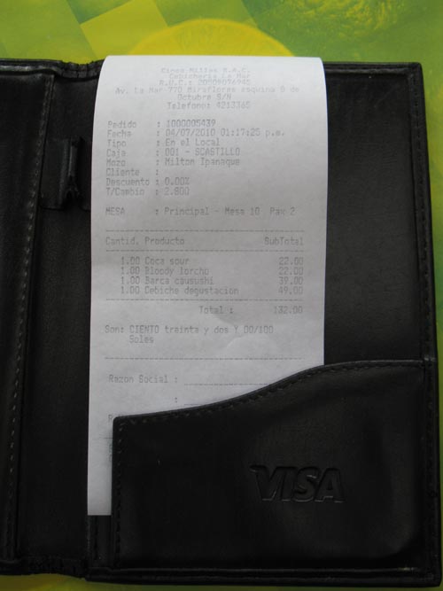 Check, La Mar Cebicheria, Avenida La Mar, 770, Miraflores, Lima, Peru