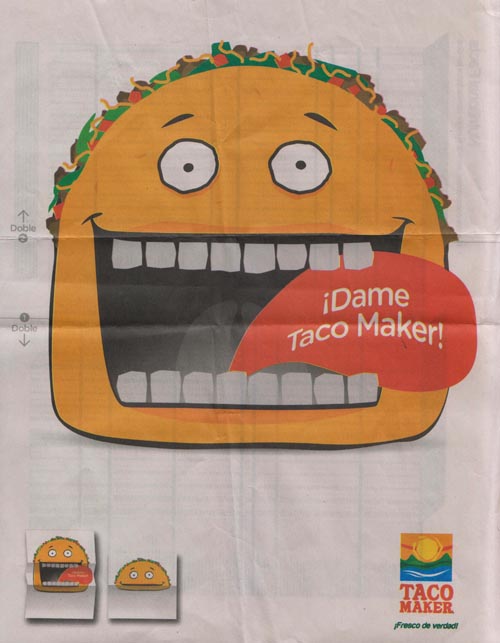 Taco Maker Folding Taco Face Nutrition Information Sheet