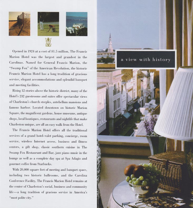 Brochure, Francis Marion Hotel, 387 King Street, Charleston, South Carolina