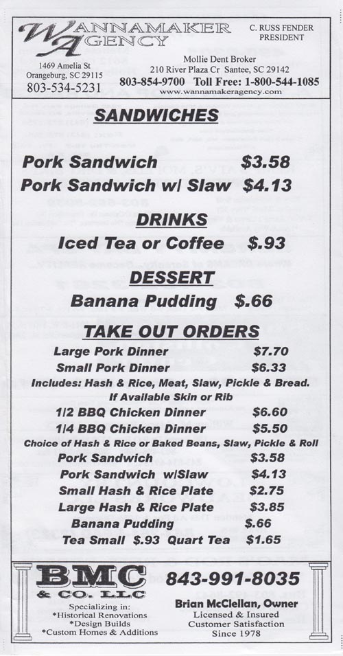 Sweatman's BarBQue, 1427 Eutaw Road (Highway 453), Holly Hill, South