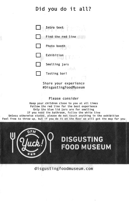 Admission Barf Bag, Disgusting Food Museum, Malmö, Sweden