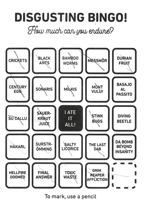 Disgusting Bingo Card, Disgusting Food Museum, Malmö, Sweden