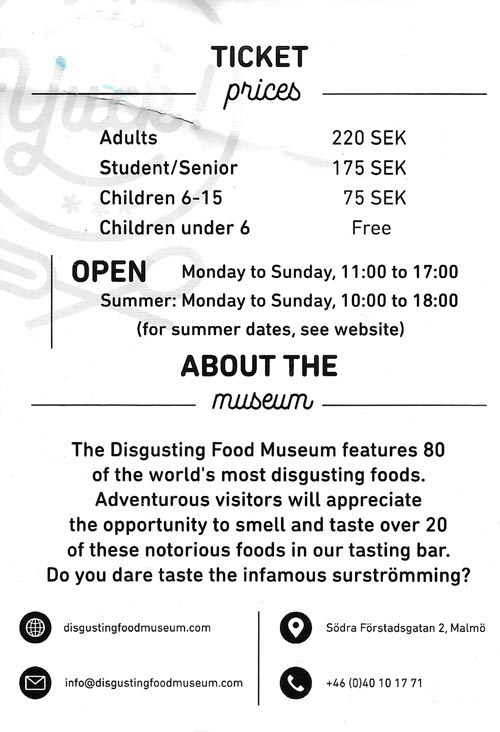 Museum Info, Disgusting Food Museum, Malmö, Sweden