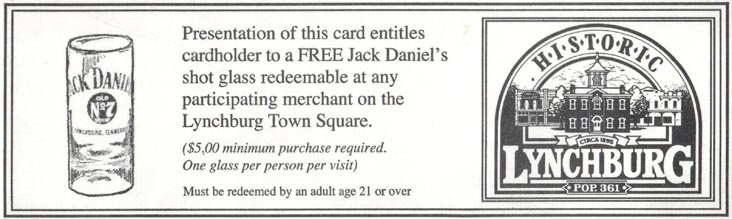 Free Shotglass Voucher, Jack Daniel's Distillery, Lynchburg, Tennessee