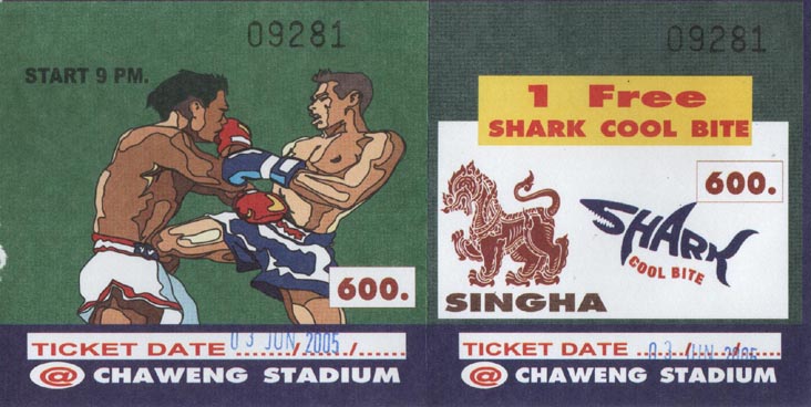 Ticket Stub, June 3, 2005, Muay Thai (Thai Boxing), Chaweng Beach Stadium, Ko Samui, Thailand