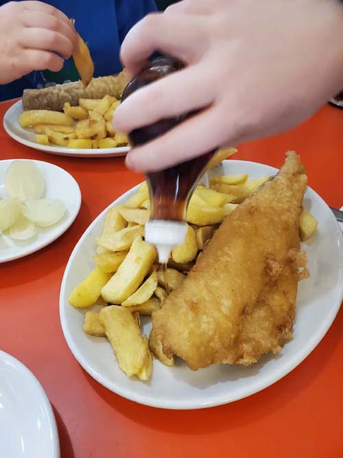 Fish and Chips, The Fryer's Delight, Holborn, London, England, April 8, 2023