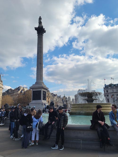 Nelson's Column, Fountain, Trafalgar Square, Westminster, London, England, April 8, 2023