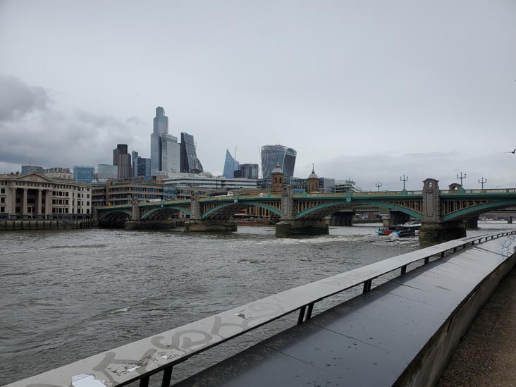 Southwark Bridge and City of London From The Queen's Walk, South Bank, London, England, April 11, 2023