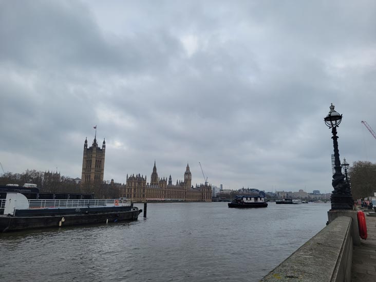 Palace of Westminster and Big Ben From The Queen's Walk Near Lambeth Bridge, South Bank, London, England, April 15, 2023