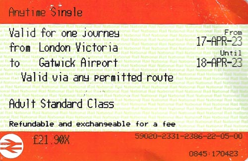 National Rail Ticket to Gatwick Airport