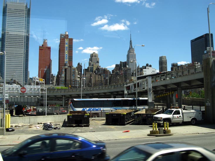 Empire State Building From Tenth Avenue Near Lincoln Tunnel Entrance, Vamoose Bus