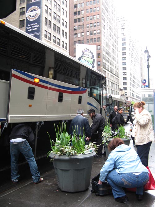 Vamoose Bus Stop, 31st Street and Seventh Avenue, SW Corner, Midtown Manhattan, May 3, 2009