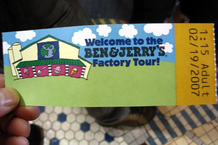 Tour Ticket, Ben & Jerry's Factory, Route 100, Waterbury, Vermont
