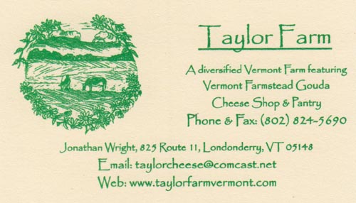Business Card, Taylor Farm, 825 Route 11, Londonderry, Vermont