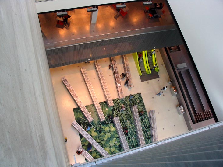Looking Down at the Living Room from the Upper Levels of the Seattle Public Library, 1000 Fourth Avenue, Seattle, Washington