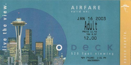 Observation Deck Ticket, Space Needle, Seattle, Washington
