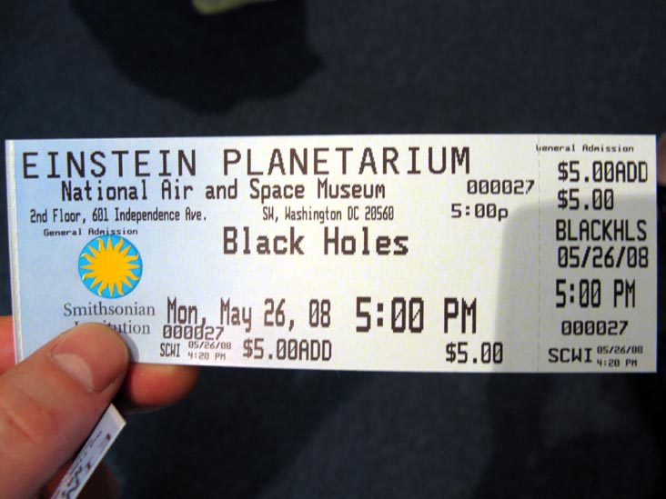 Ticket, Einstein Planetarium, Smithsonian National Air and Space Museum, National Mall, Washington, D.C.
