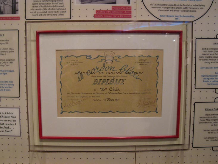 Le Cordon Bleu Diploma, Bon Appétit! Julia Child's Kitchen at the Smithsonian Exhibit, First Floor West, Smithsonian National Museum of American History, National Mall, Washington, D.C.
