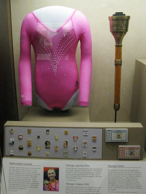 Nastia Liukin Leotard and Olympic Torch, National Treasures of Popular Culture Exhibit, Third Floor West, Smithsonian National Museum of American History, National Mall, Washington, D.C.