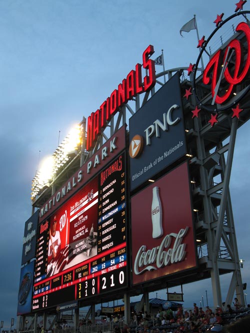 Outfield Scoreboard, View From Section 238, Arizona Diamondbacks vs. Washington Nationals, Nationals Park, Washington, D.C., August 14, 2010